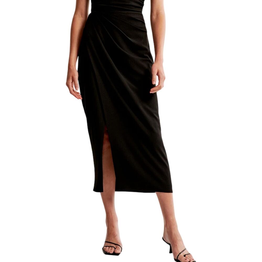Abercrombie A&F Draped Front Midi Skirt Black Mid Rise NWOT Sz M Petite